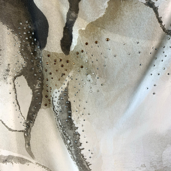 Womens Abstract Floral Top Sz L Flowy Asymmetrical Studded Artsy Layered Flare - Picture 3 of 14